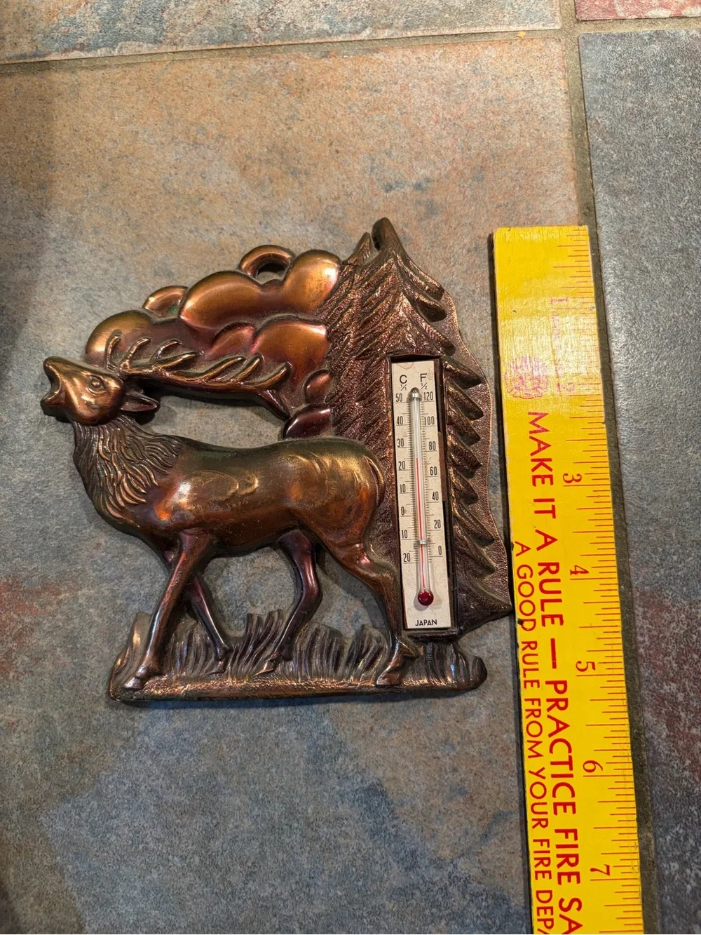Vintage Copper-Tone Deer Wall Thermometer - Japan